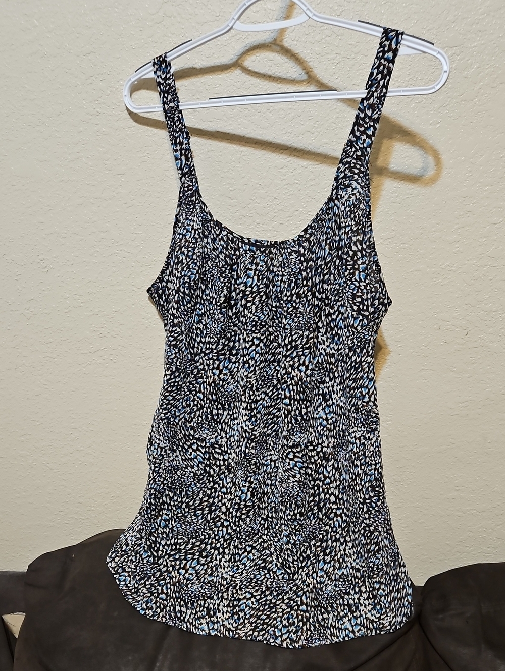 Lane Bryant Black Tank with Light Blue & White Speckle Print